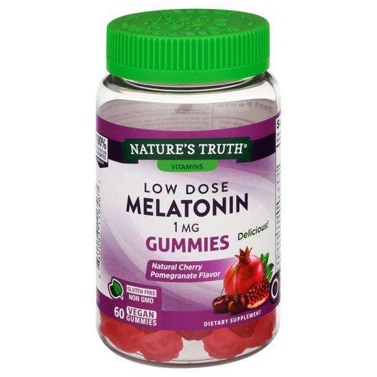 Nature's Truth Natural Cherry Pomegranate Flavor Low Dose Melatonin Vegan Gummies 1 mg (60 ct)