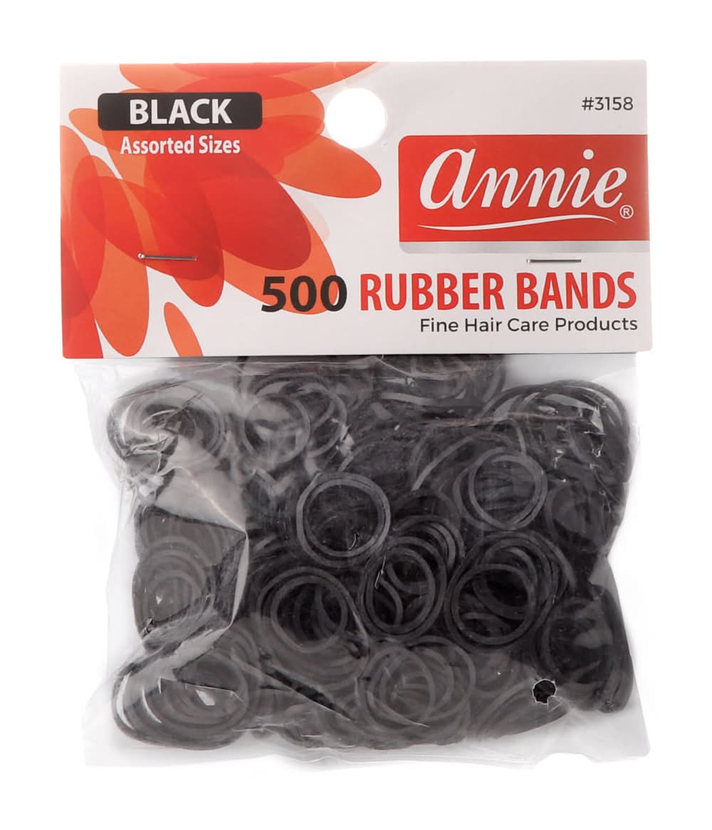 Annie · Ligas elásticas de goma para el cabello, negro (500 un)