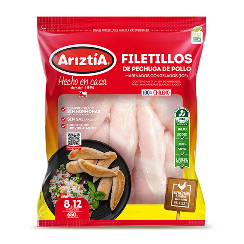 Ariztía filetito de pollo marinado (bolsa 650 g)
