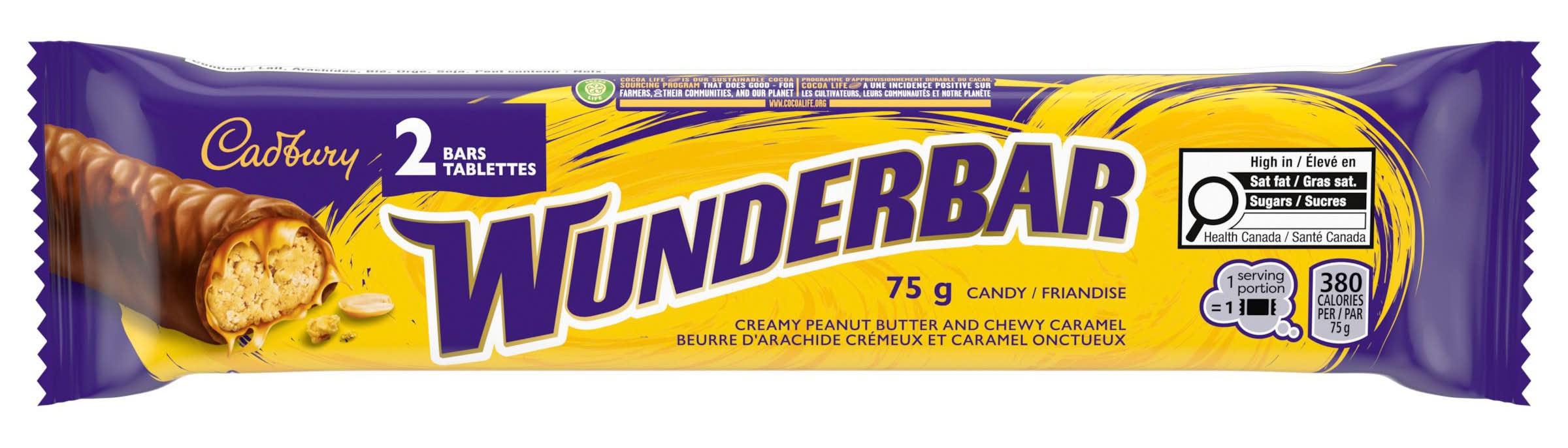 Wunderbar barres de chocolat - chocolate bars, beurre de cacahuète crémeux & caramel moelleux (2 unités)