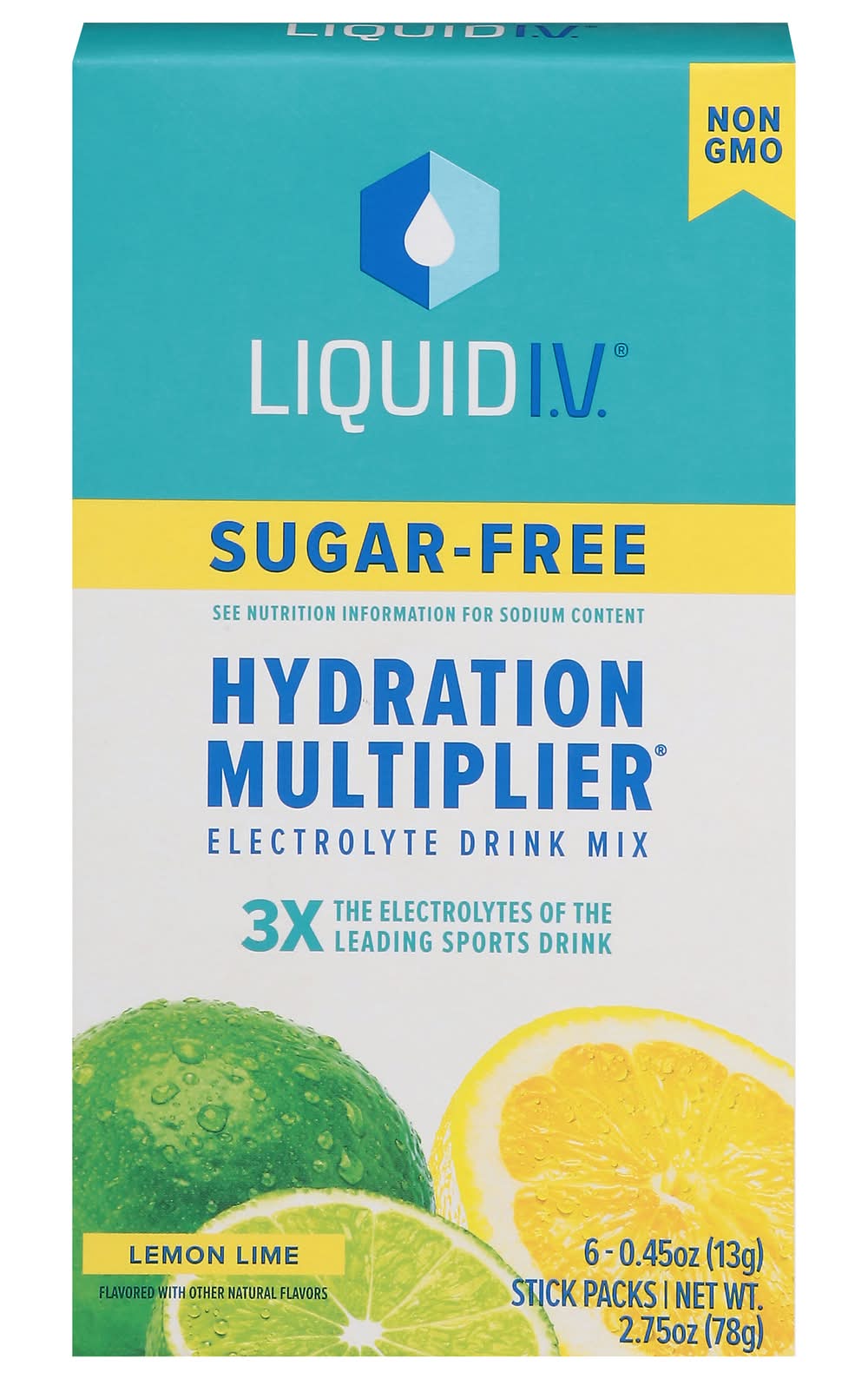 Liquid I.V. Hydration Multiplier Electrolyte Drink Mix, Lemon Lime (2.75 oz, 6 ct)