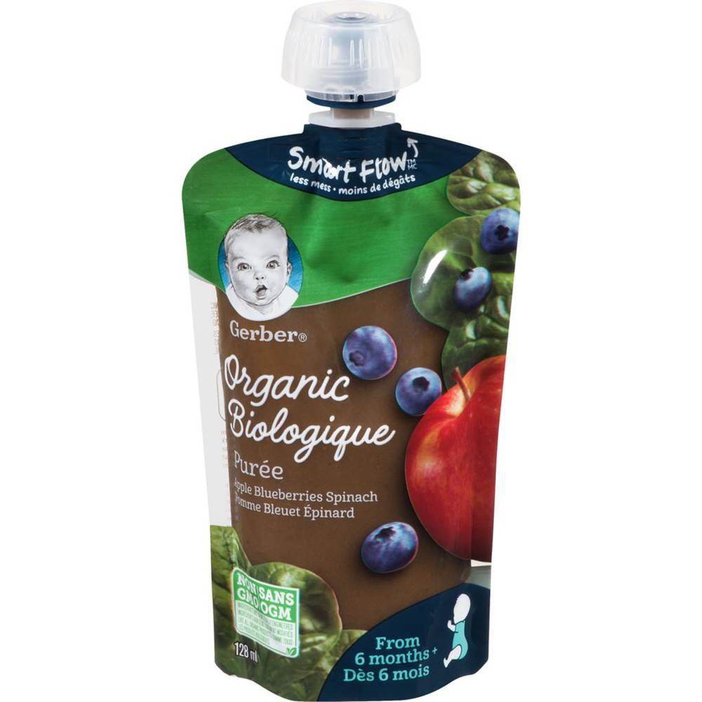 Gerber Organic Purée Apple Blueberries Spinach Baby Food (128 g)