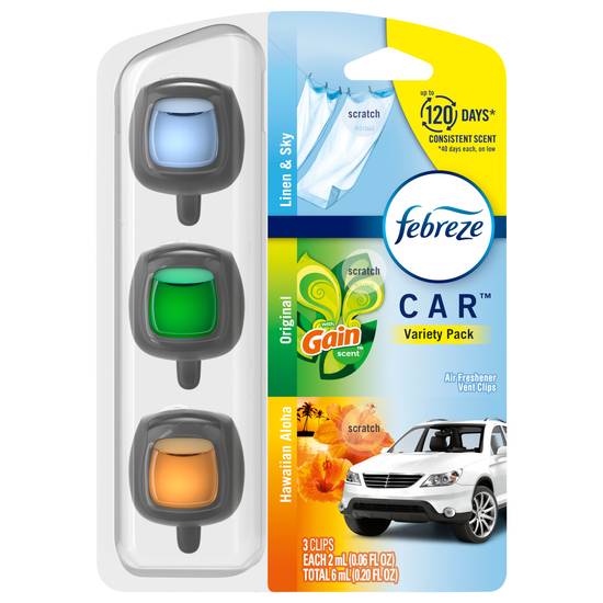 Febreze Car Air Freshener Vent Clip Classic Scents Variety Pack, .06 Oz. Car Vent Clip, 3-count