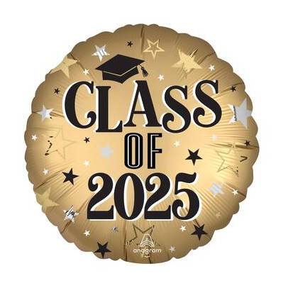 Inflated 18" Gold Class Of 2025 Satin Xl Round Foil Balloon