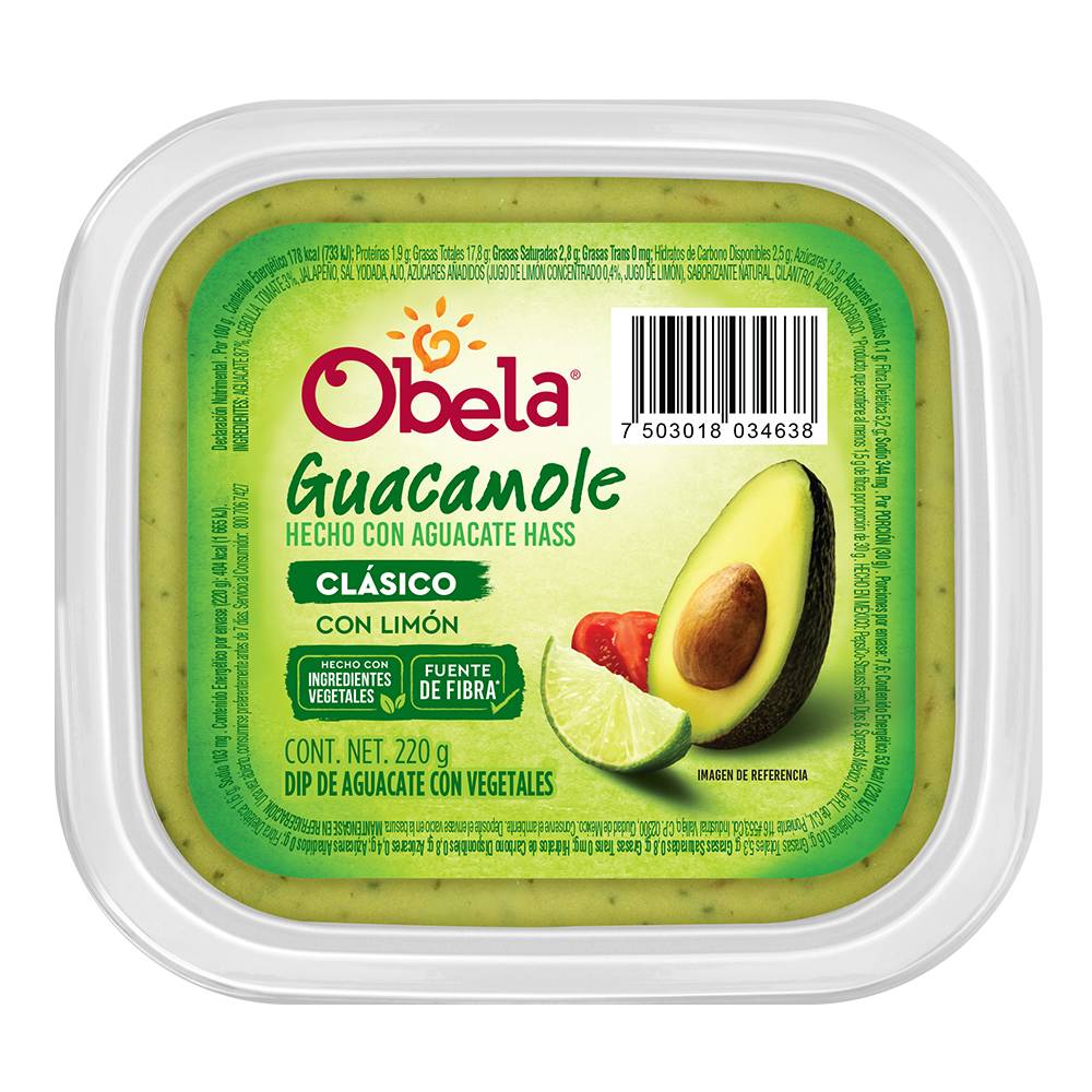 Obela guacamole clásico con limón (bote 220 g)