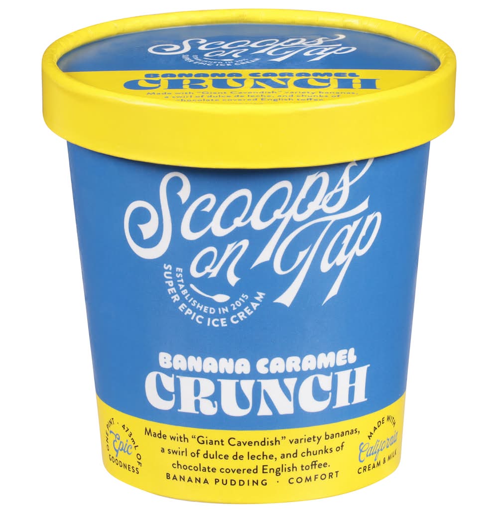 Scoops on Tap Ice Cream, Banana Caramel Crunch (1 pint)