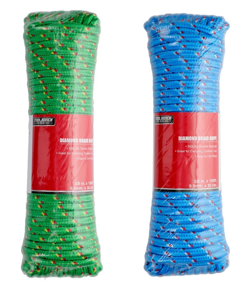 Tool Bench All Purpose Diamond Braid Ropes, 9.5mm x 30.5m, Green-Blue (2 ct)