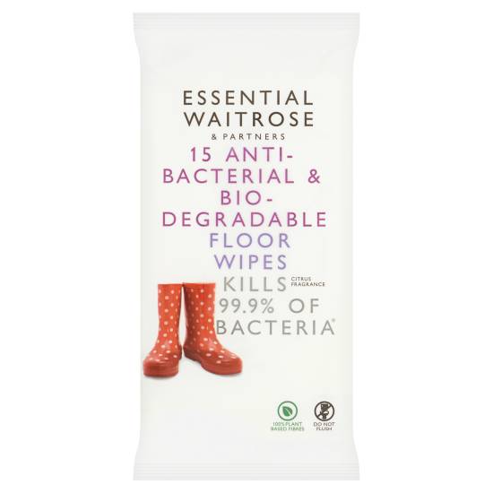Essential Waitrose Anti-Bacterial & Bio-Degradable Floor Wipes Citrus Fragrance (15 ct)