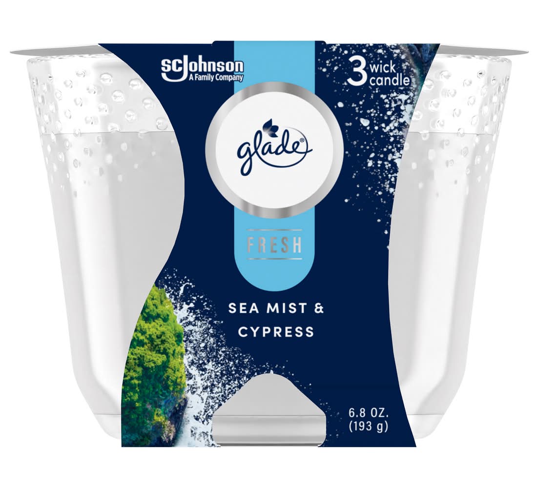 Glade 3-Wick Fresh Candle, Sea Mist-Cypress (6.8 oz)