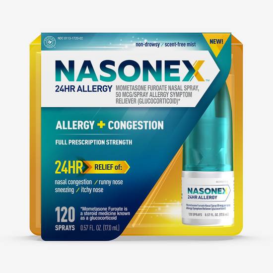 Nasonex 24HR Non-Drowsy Allergy + Congestion Nasal Spray, 120 Sprays