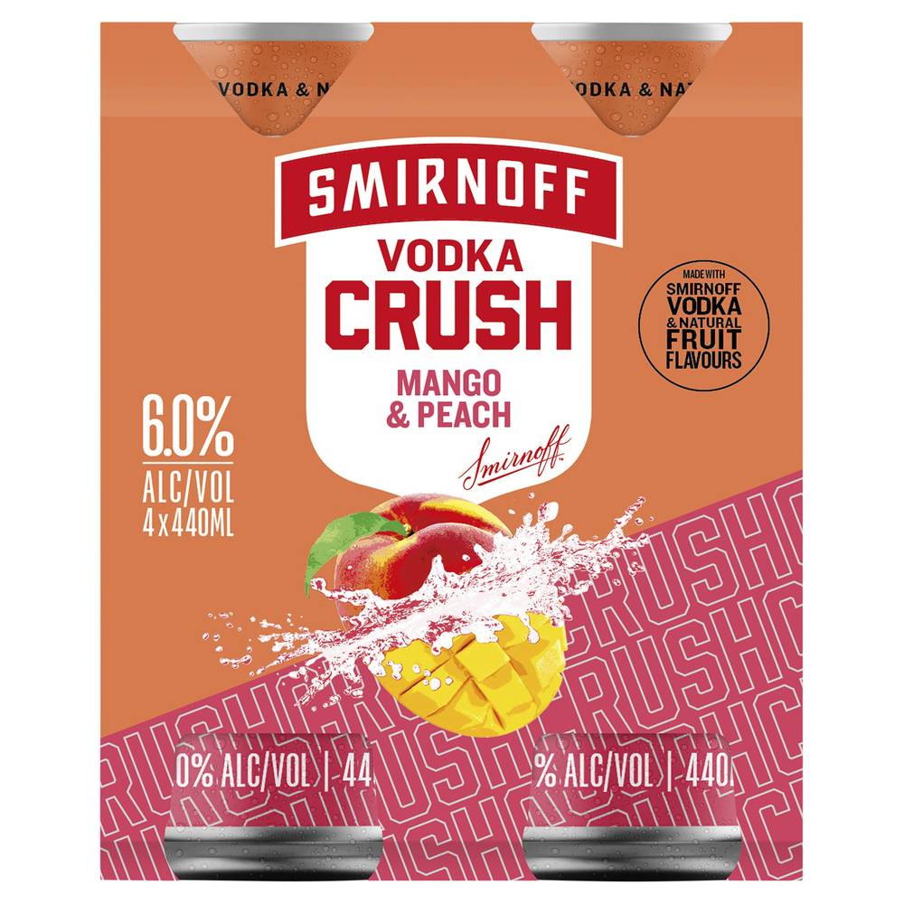 Smirnoff Crush Mango & Peach Can 6% 440mL X 4 pack