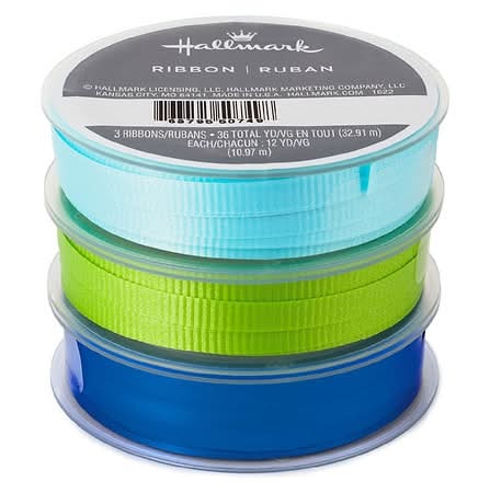 Hallmark Curly Ribbon, Blue-Metallic-Aqua-Green (3 ct)