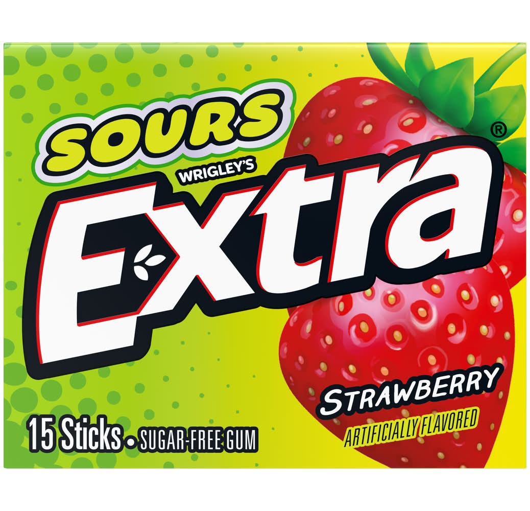 Extra Sugar Free Sours Chewing Gums, Strawberry (15 ct)