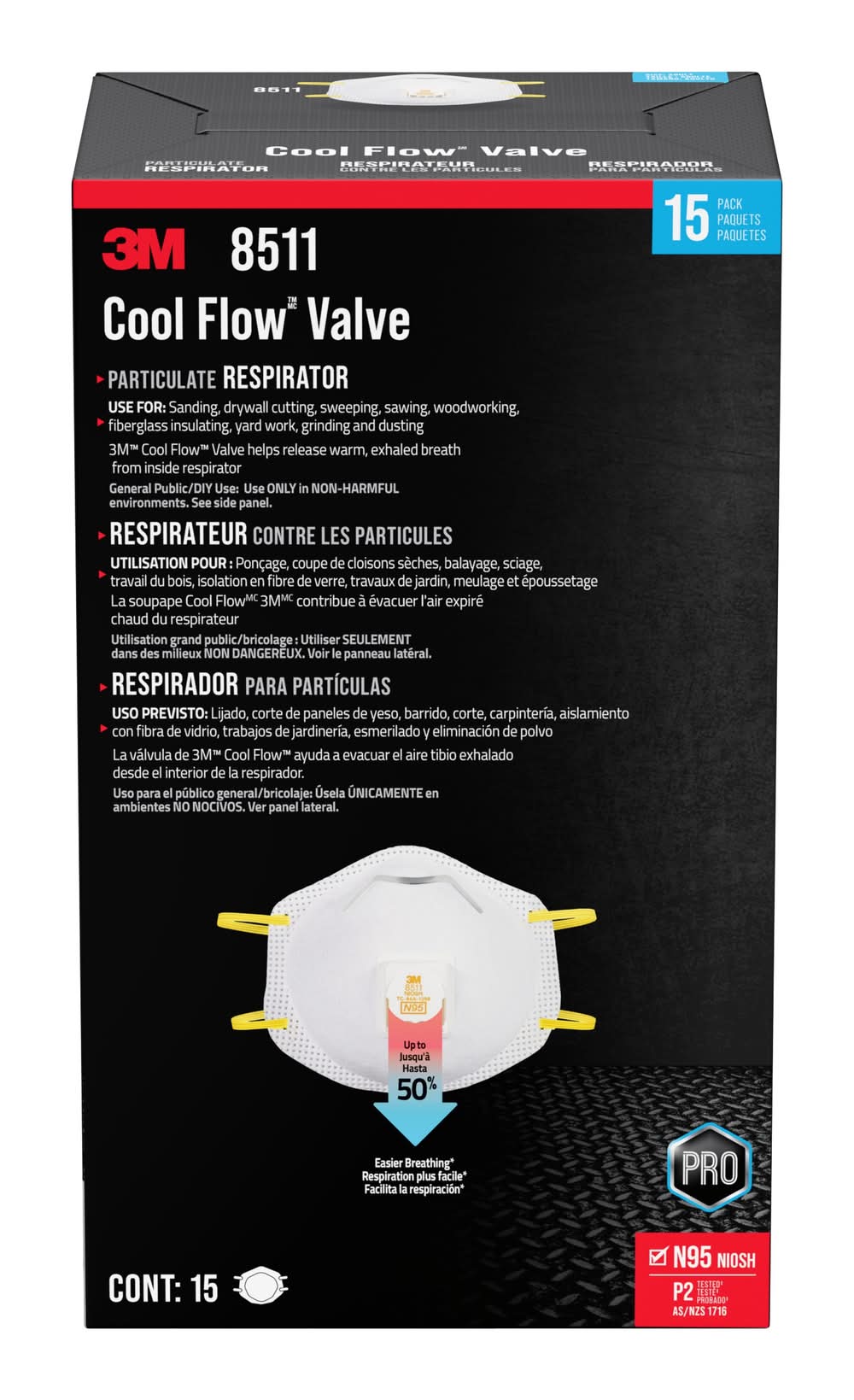 3M White N95 Multi-Purpose Valved Respirator 15 -Pack