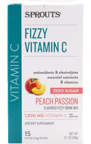 Sprouts Peach Passion Zero Sugar Fizzy Vitamin C Drink Mix Case 15 Pack