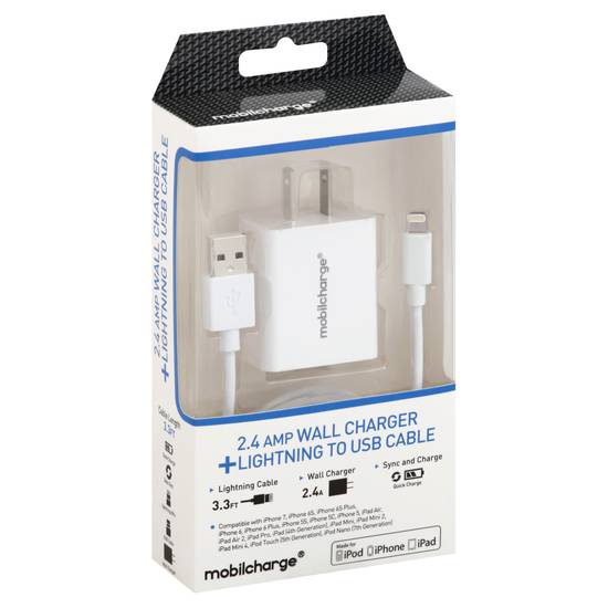 Mobilcharge 2.4 Amp Wall Charger + Lightning To Usb Cable (1 ct)