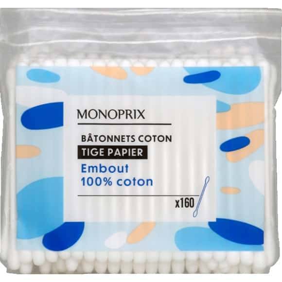 Monoprix Bâtonnets Coton Tige Papier Embout 100% Coton La Boîte De 160 Bâtonnets