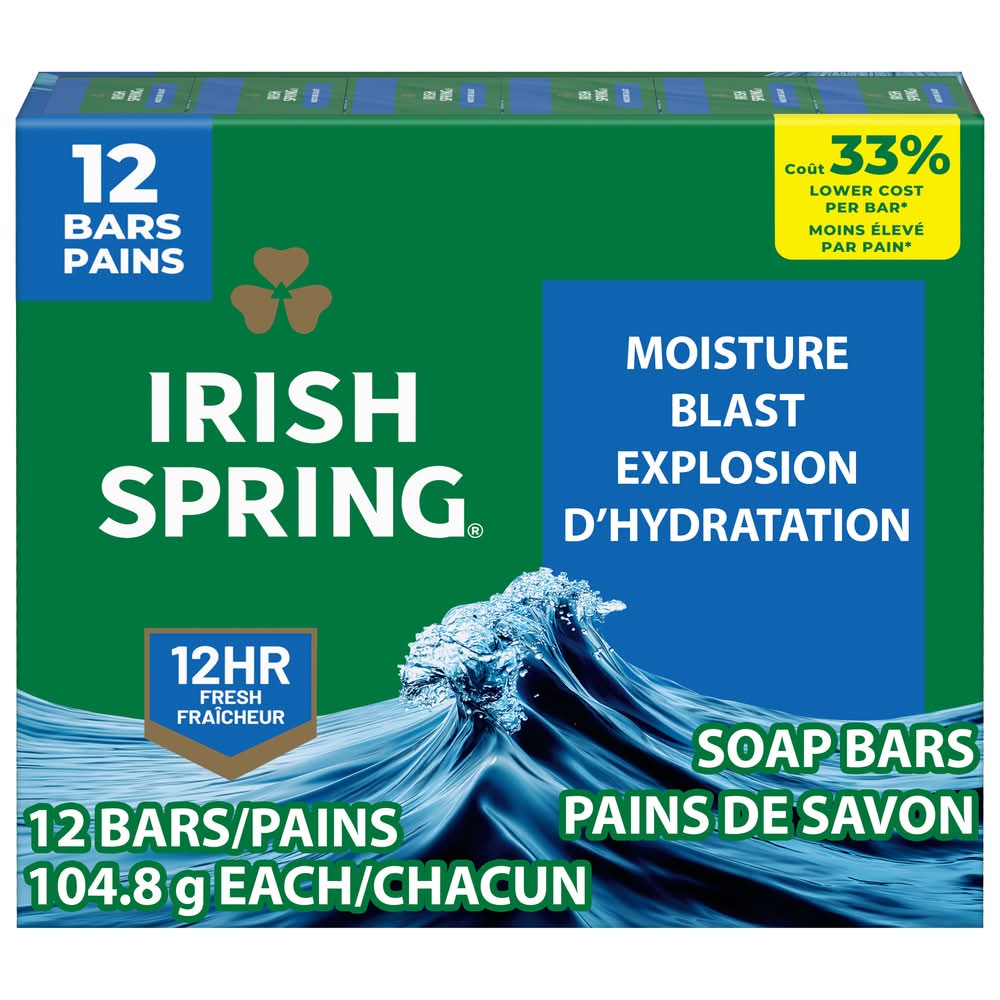 Irish Spring Moisture Blast Deodorant Soap (3.7 oz, 12 ct)