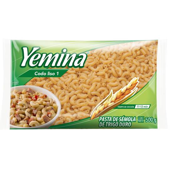 Yemina pasta de sémola de trigo codo liso 1 (bolsa 500 g)