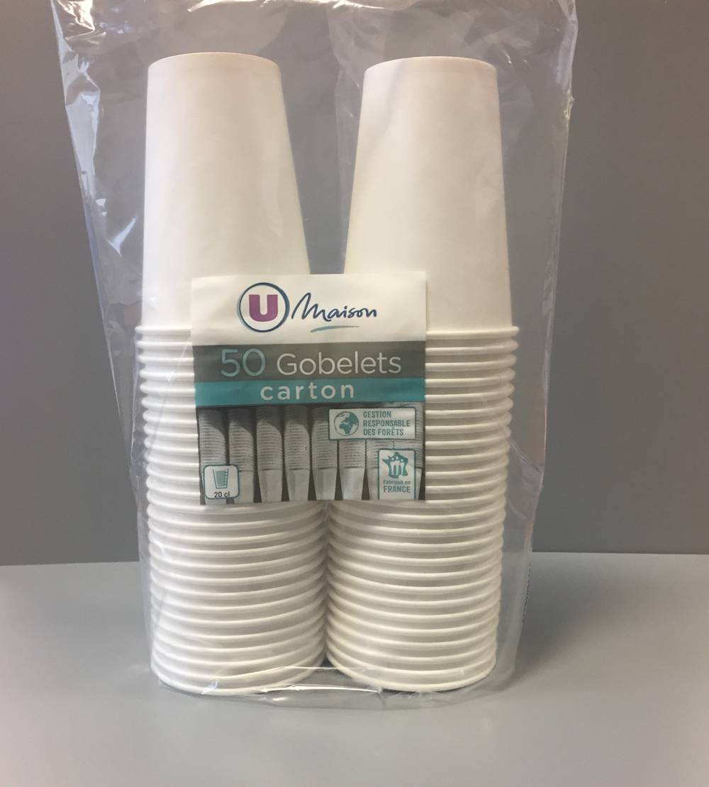 Les Produits U - Gobelet en carton 200 ml (50 pièces)