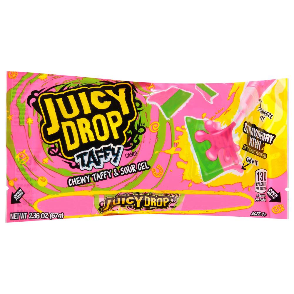 Juicy Drop Chewy Taffy and Sour Gel Candy, Strawberry Kiwi (2.36 oz)