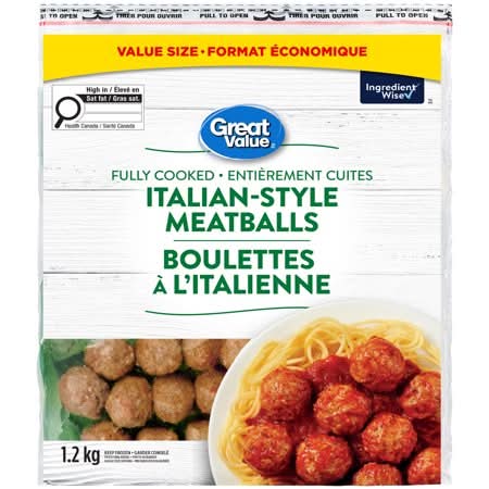 Great Value Fully Cooked Meatballs, Italian-Style Beef (1.2 kg)