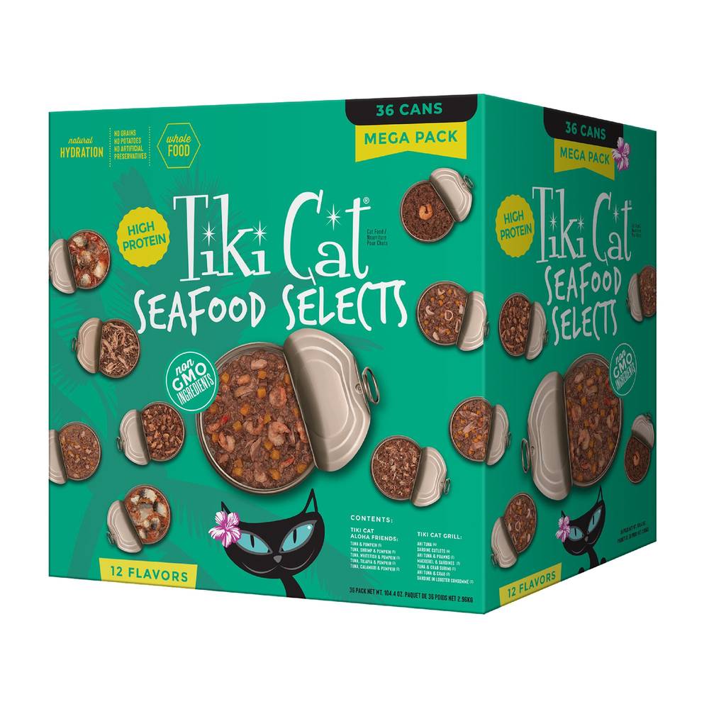 Tiki Cat Seafood Selects Cat Food Non-GMO, Natural, Variety Pack 36ct (Size: 2.8 Oz)