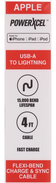 PowerXcel Usb-A To Lightning Flexi-Bend Cable, 4 ft, Black