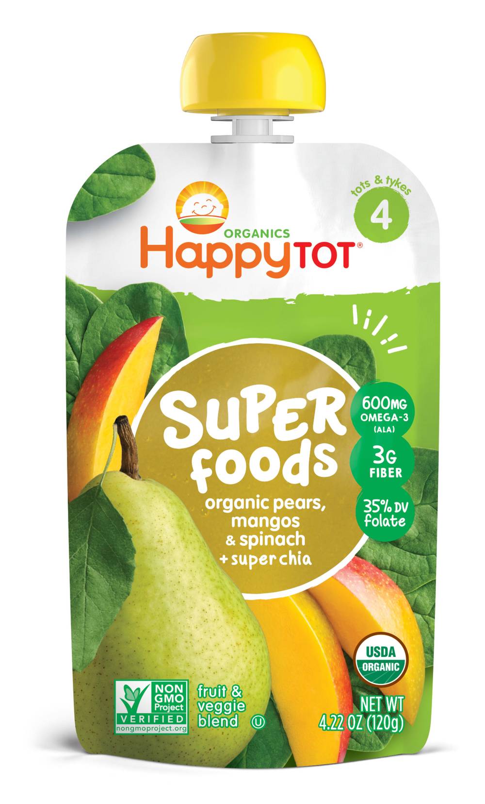 Happy Tot Organics Super Foods Fruit & Veggie Blend Stage 4 Baby Food (4.22 oz)