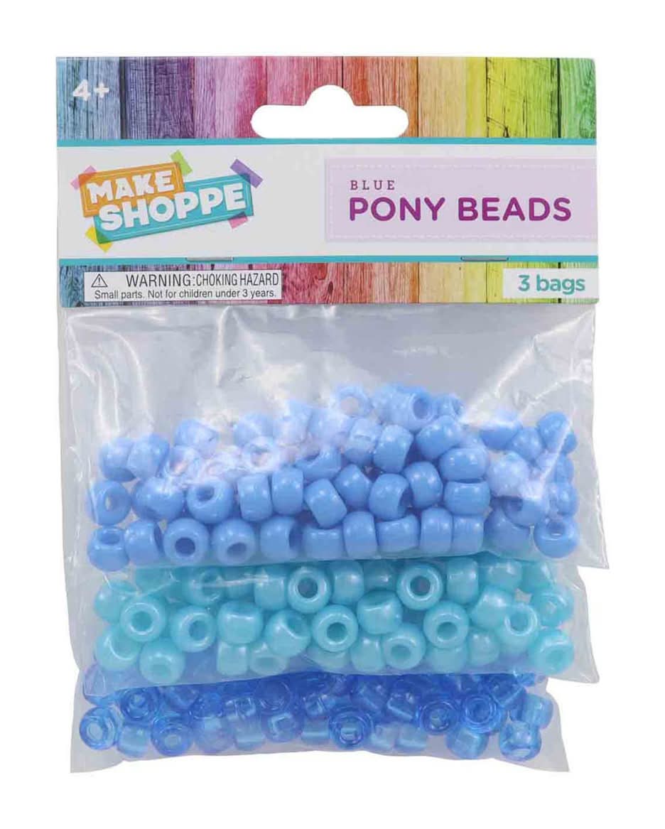 Make Shoppe Pony Beads - Blue 3 Ct