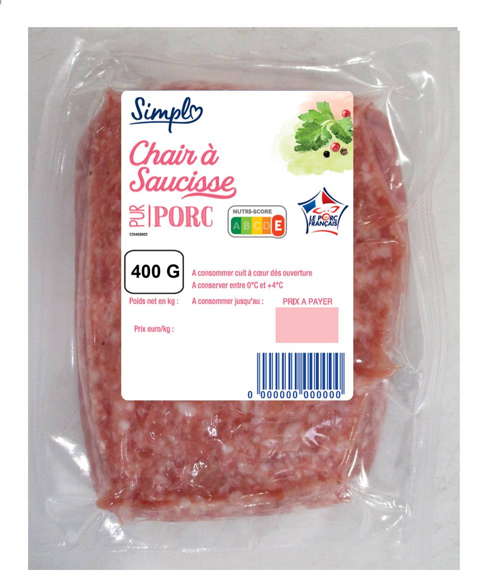 Simpl - Chair à saucisse pur porc (400g)