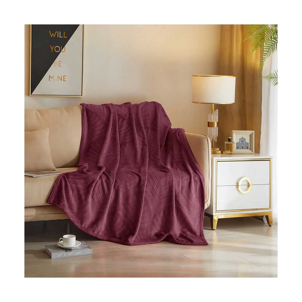 Leaf Embossed Throw Blanket Wine