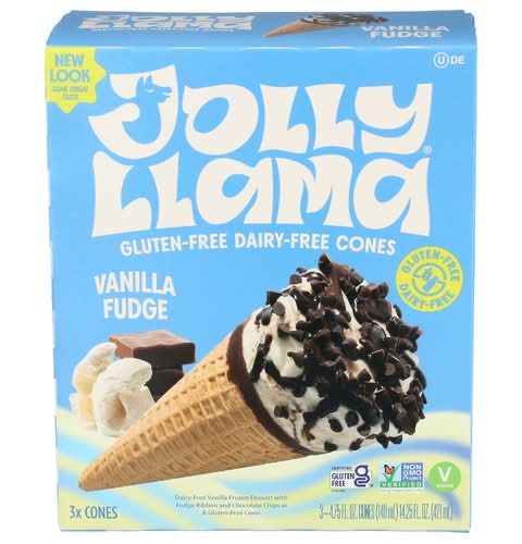 Jolly Llama Dairy-Free Gluten-Free Vanilla Fudge Sundae Cones 3 Pack