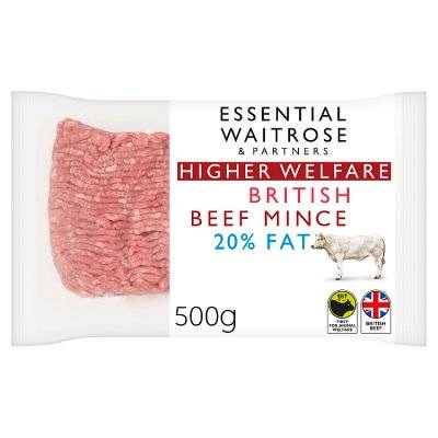 Waitrose & Partners Essential British Beef Mince 20% Fat (500g)