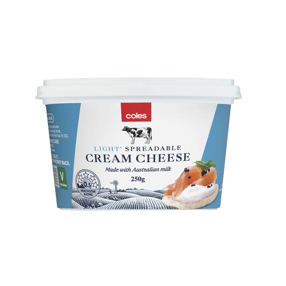 Coles Spreadable Light Cream Cheese Tub 250g