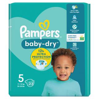 Pampers Baby-Dry Size 5, 23 Nappies, 11Kg-16Kg, Carry Pack (Co-op Member Price £5.00 *T&Cs apply)