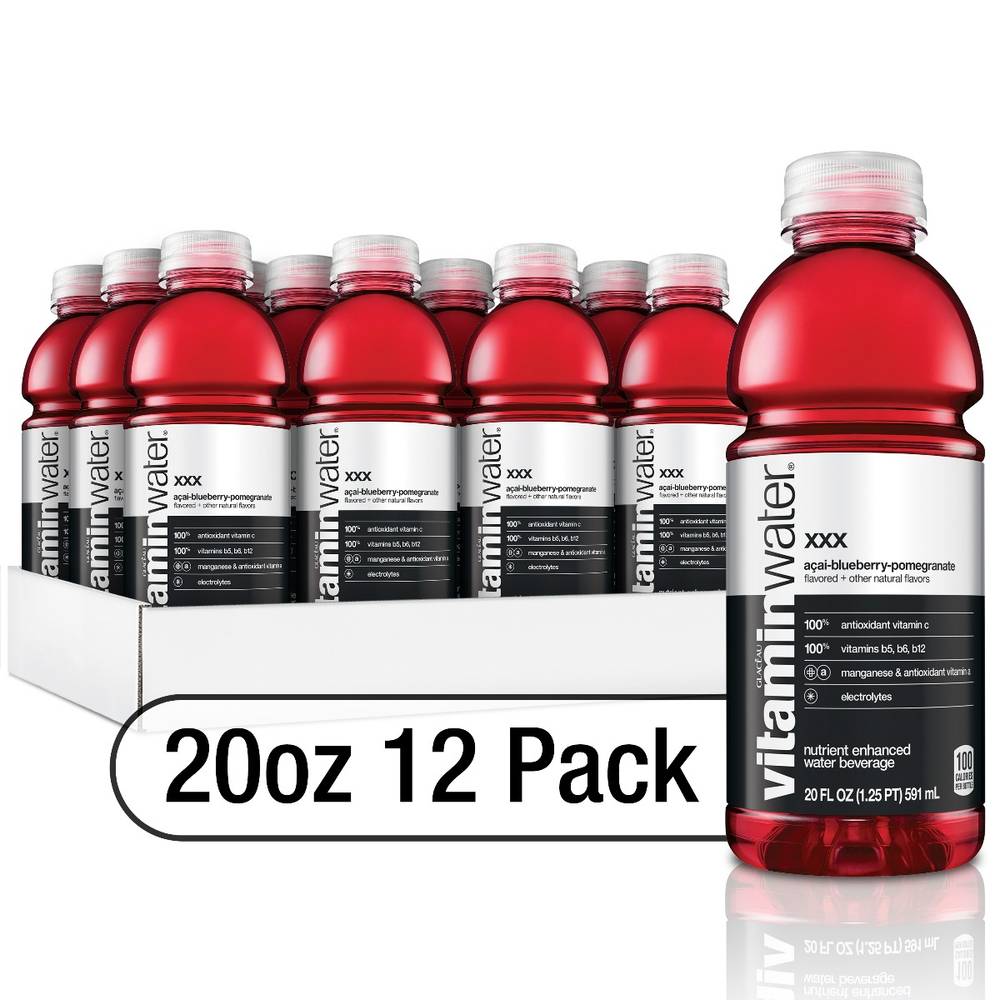 VitaminWater - XXX, Acai Blueberry Pomegranate Bottles, 20 fl oz, 12 Pack (1X12|1 Unit per Case)