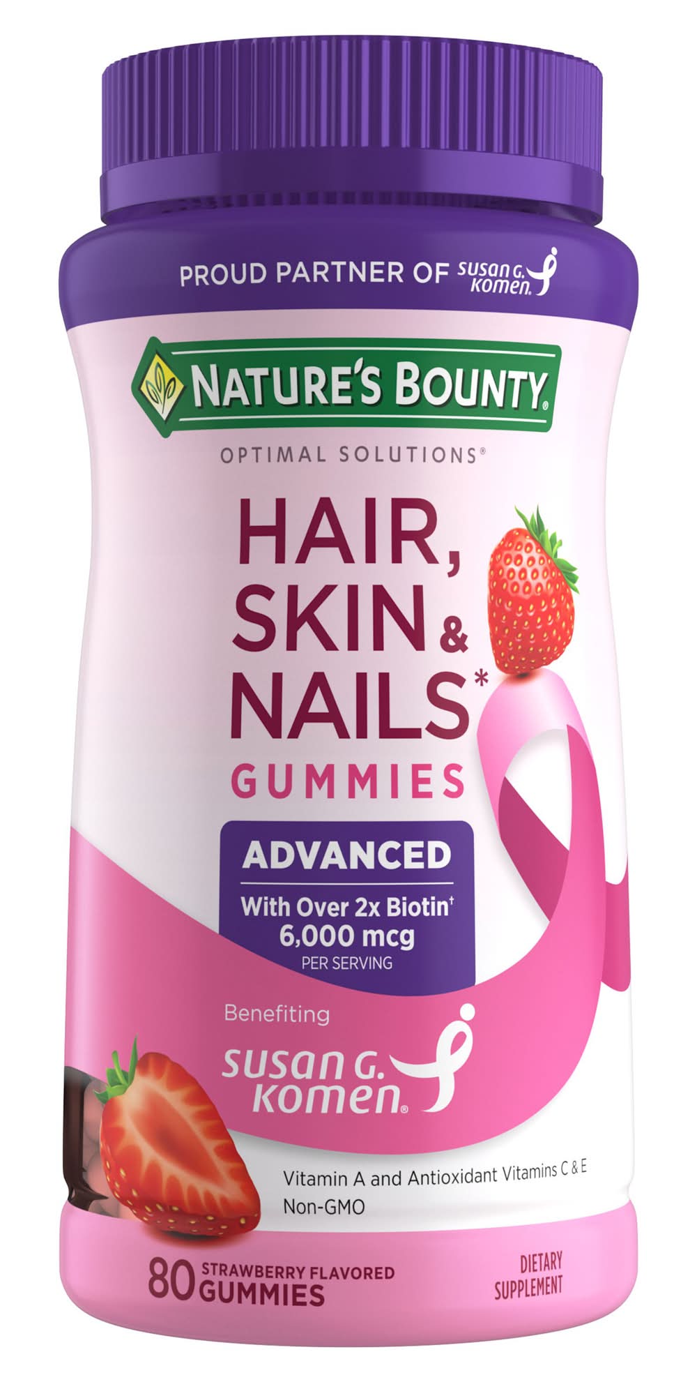 Nature's Bounty Advanced Hair Skin Nails Gummy, Strawberry (80 ct)