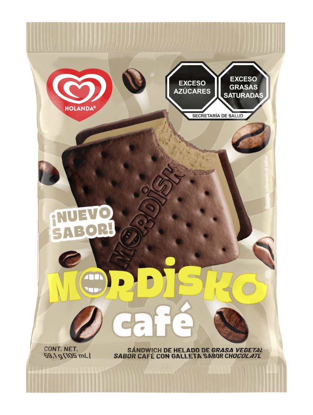 Holanda · Mordisko sándwich de helado, café-galleta-chocolate (105 ml)