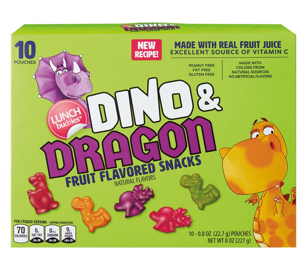 Lunch Buddies Dino & Dragon Shaped Snack Pouches, Fruit (10 x 0.8 oz)