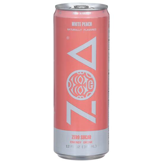 Zoa Zero Sugar Healthy White Peach Energy Drink (12oz can)