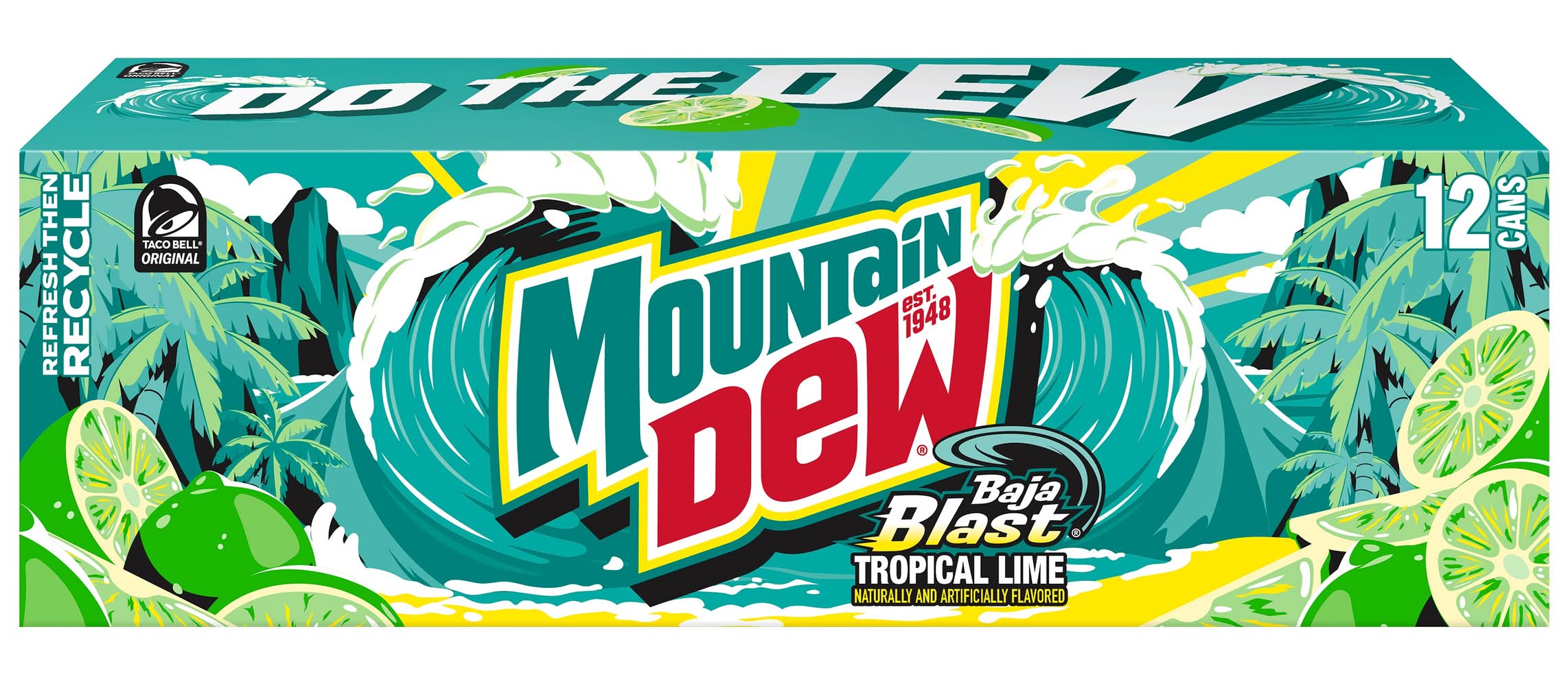 Mountain Dew Baja Blast Soda, Tropical Lime (12 x 12 fl oz)