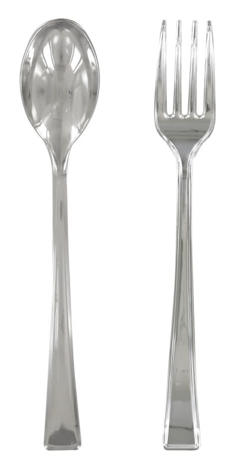 Catere's Corner Plastic Disposable Cutlery Spoons & Forks, Silver (2 x 24 ct)