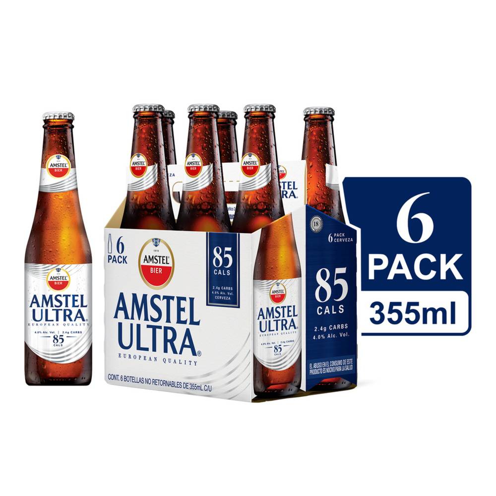 Amstel ultra cerveza clara (6 pack, 355 ml)