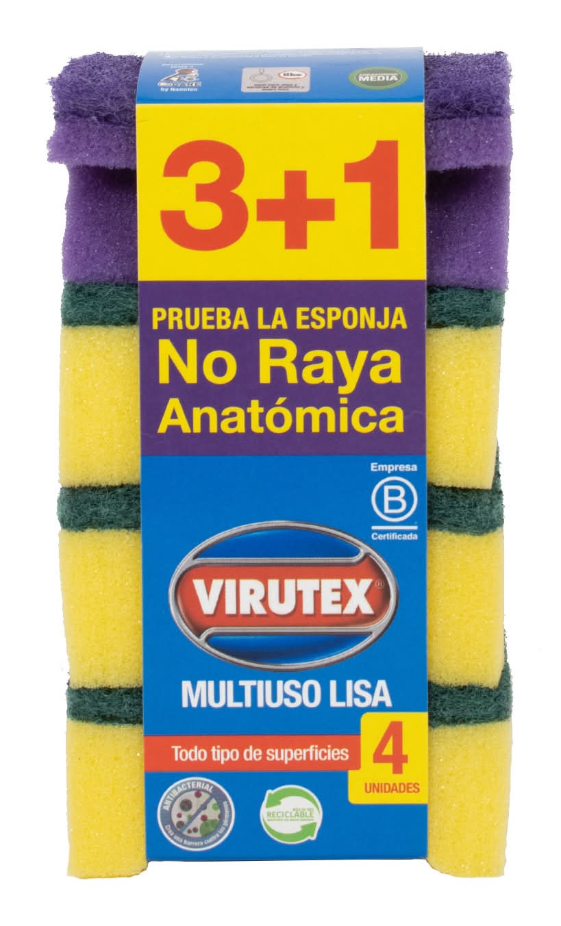 Virutex · Esponja multiuso antibacterial lisa (4 un)