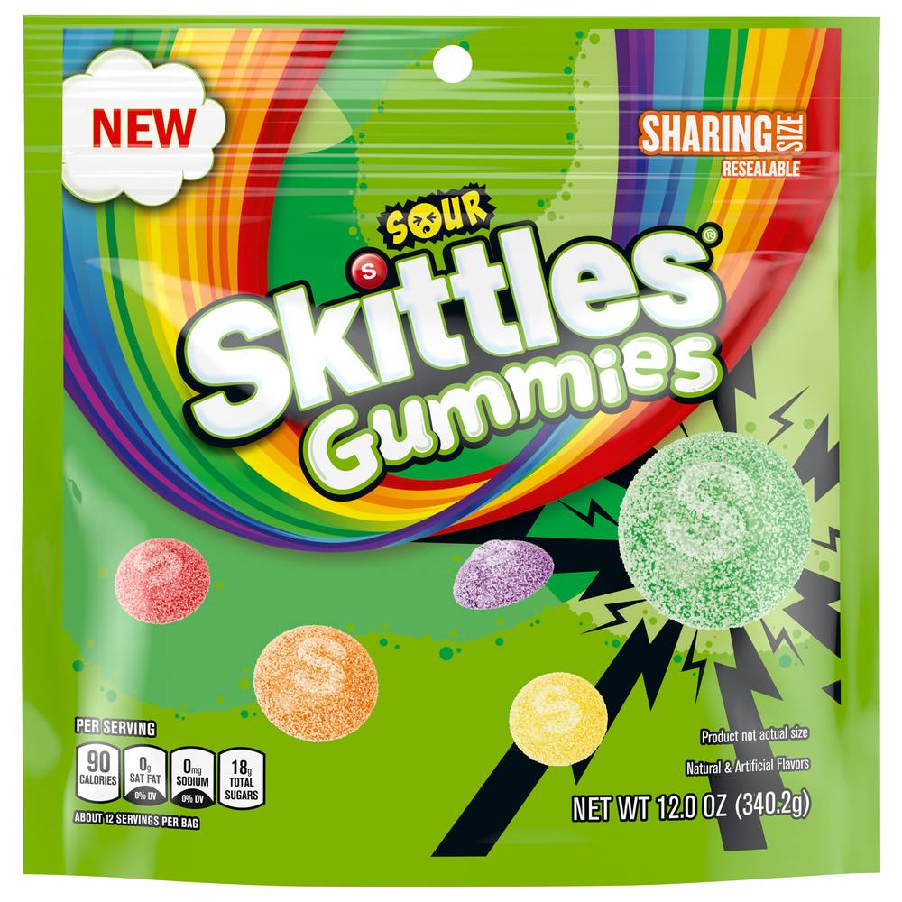 Skittles Gummies Chewy Candy Assortment, Sour (12 oz)