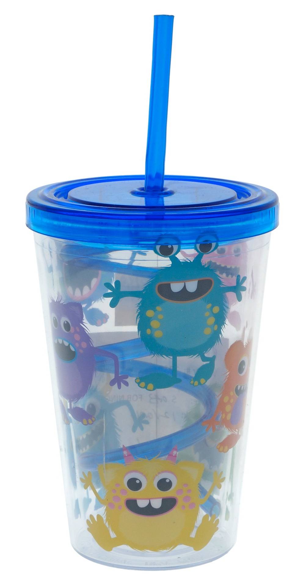 Plastic Tumbler With Twisty Straw, 12 cm, Blue