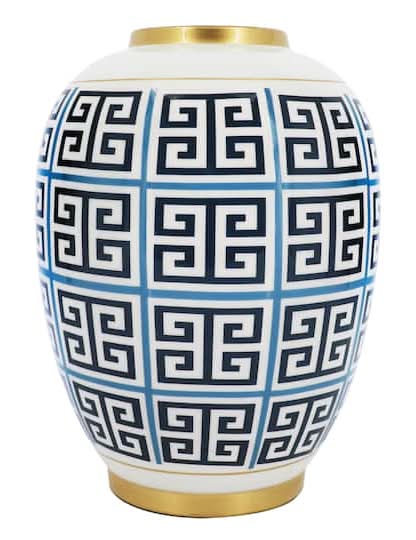 Jonathan Adler X Michaels Blue & White Greek Key Metal Vase