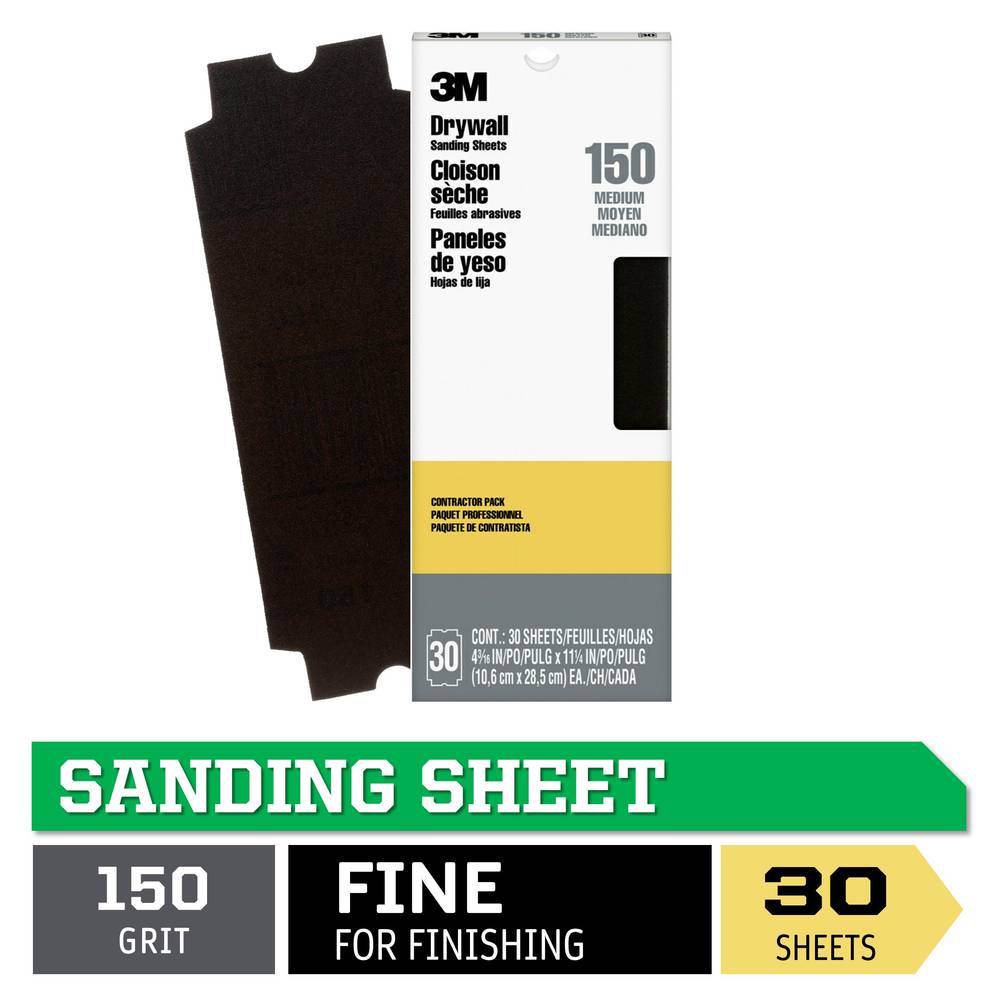 3M Drywall Medium 150-Grit Sheet Sandpaper 4.1875-in W x 11.25-in L 30-Pack | 99431-5-30