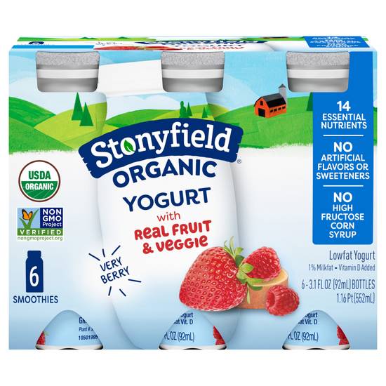 Stonyfield Organic Yokids Smoothie Yogurt Lowfat Very Berry (6 ct, 3.1 oz)